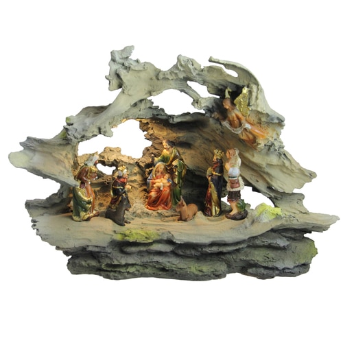 16" LED Lighted Faux Driftwood Religious Nativity Scene Christmas Decoration - 32625059