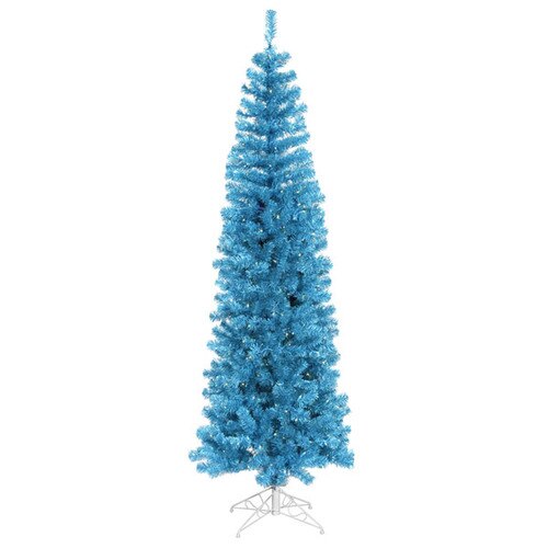 10 Pre-Lit Sparkling Sky Blue Artificial Pencil Christmas Tree - Blue Lights - 11229784