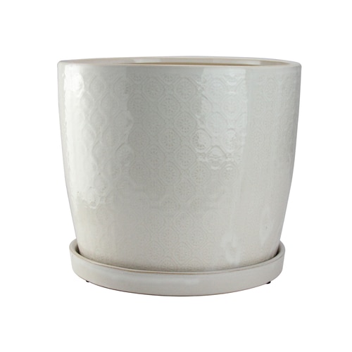 11.5” Beige and Off-White Floral Patterned Planter with Base - 32773989
