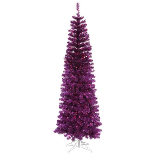 10 Pre-Lit Purple Artificial Pencil Tinsel Christmas Tree - Purple Lights - 11253813