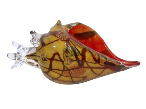 10.5" Red and Brown Seashell Decorative Hand Blown Glass Figurine - 31555778