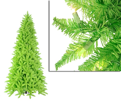 10 Pre-Lit Slim Lime Green Ashley Spruce Christmas Tree - Clear & Green Lights - 11278349