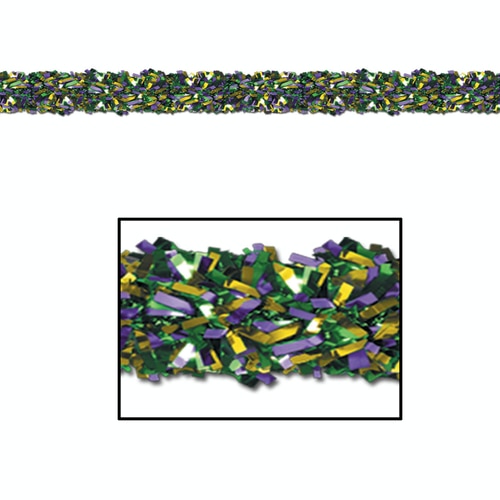 12 Metallic Purple, Green & Gold Foil Tinsel 6-Ply Mardi Gras Garlands 15 - Unlit - 31559230