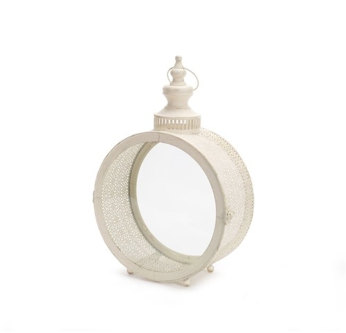 17.5” White Distressed Circular Lantern with Vented Top and Glass Panels - 32627898