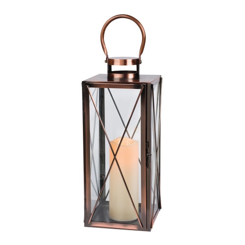 16" Copper Colored Glossy Finished LED Lantern with Hinged Door and Metal Clasp - 32812253