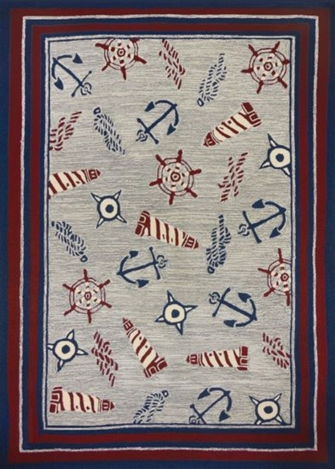 120” Vibrantly Colored Coastal Nautical Pattern Hand Hooked Outdoor Throw Rug - 31533574