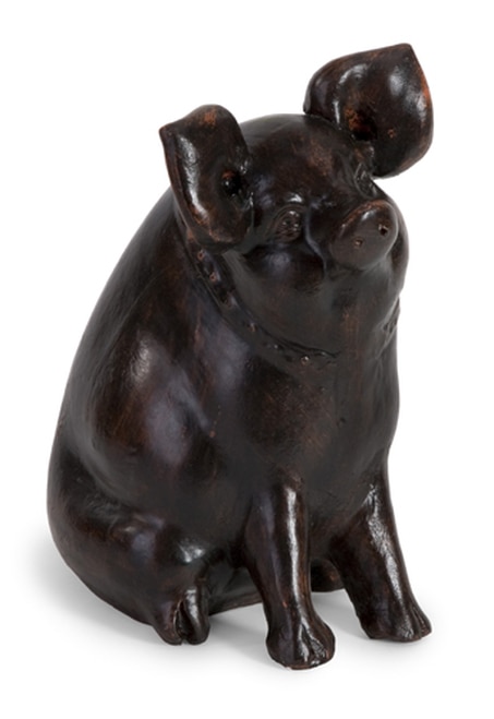 11" Decorative Brown Finish Curious Pig Figurine - 7525048