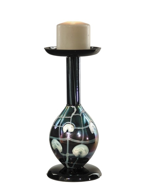 11.5" Purple, Green, Blue, and White Seaside Heights Hand Blown Glass Candle Holder - 31376208