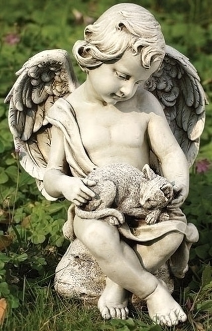 11" Josephs Studio Cherub Angel with Kitty Cat Outdoor Garden Statue - 10463292