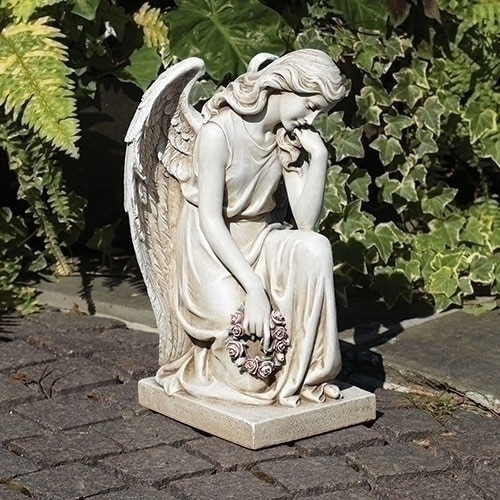 17.75" Cream White Joseph Studio Garden Statuary Themed Kneeling Angel on Base - 32797677