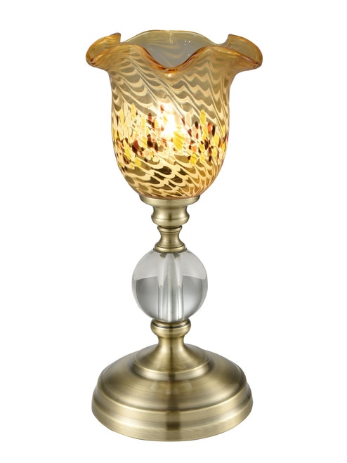 12" Beige and Brass Finish Speckle Art Decorative Table Accent Lamp - 32815014