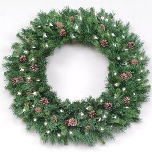 10 Pre-Lit Cheyenne Pine Commercial Christmas Wreath - Clear Dura Lights - 11264362