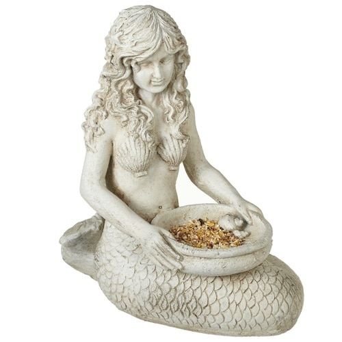 15.25" Whitewash Antique Mermaid Garden Patio Bird Feeder - 32779398