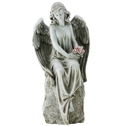 17.75" Gray Josephs Studio Angel with Flowers Religious Outdoor Garden Statue - 32583990