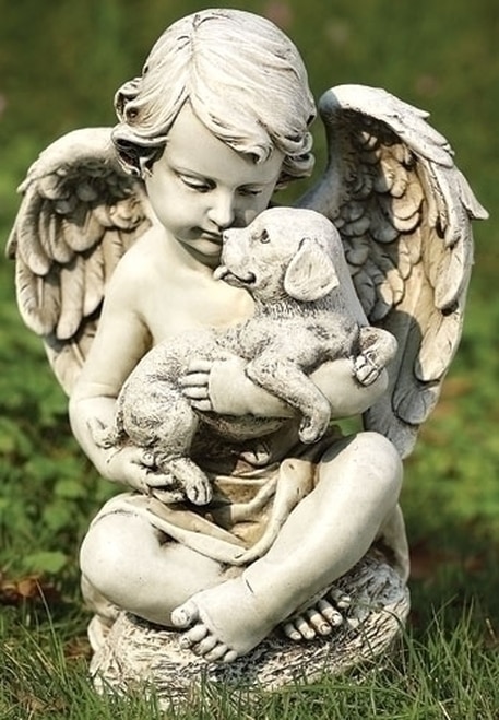 11.5" Josephs Studio Cherub Angel with Puppy Dog Outdoor Garden Statue - 10463291