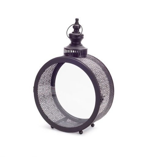 17.5” Black Victorian Style Circular Lantern with Vented Top and Glass Panes - 32627896