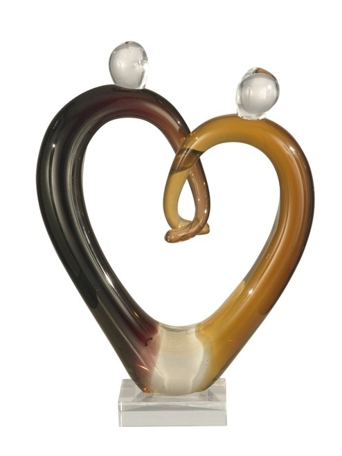 11" Taupe and Copper Hearts Sculpture Decorative Hand Blown Art Glass Figurine - 31375875