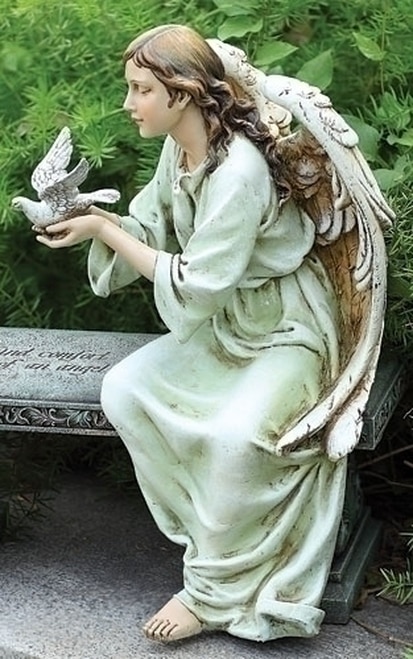 16" Josephs Studio Memorial Seated Angel Figure with Dove - 10529614