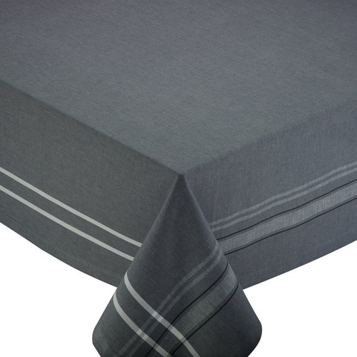 104" French Gray Chambray Striped Border Rectangular Tablecloth - 32806461