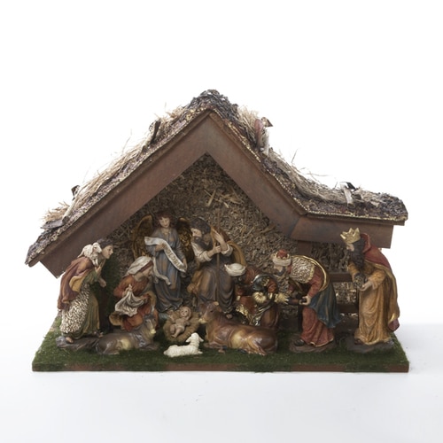 11-Piece Inspirational Religious Christmas Nativity Set with Wooden Stable 20" - 28358879