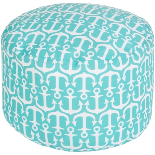 13" Ocean Blue and Ivory Anchor Away Round Outdoor Patio Pouf Ottoman - 31087615