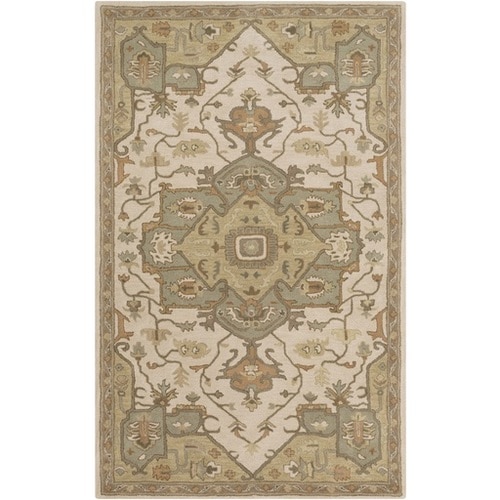 12 x 15 Elegant Caesar Champagne Beige and Sage Green Hand Tufted Wool Area Throw Rug - 31368050