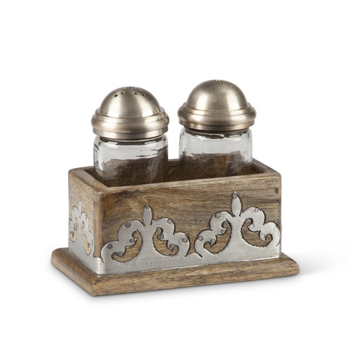 16” Brown and Metallic Gray Embellished Decorative Salt and Pepper Set - 32812337