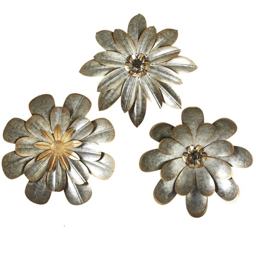 15" Iron Gray and Brown Decorative Large Galvanized Flower Wall Decor - 32782410