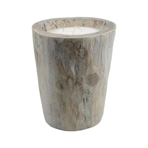 12" Seaside Treasures Rustic Chic Large Wooden Log Decorative Triple Wick Wax Pillar Candle - 31367848