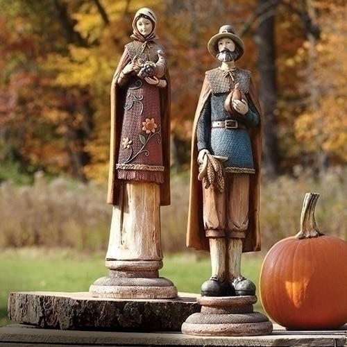 16" 2-Piece Pilgrim Couple at Harvest Time Thanksgiving Tabletop Figures - 32281052