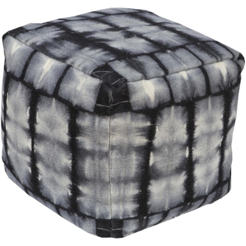 13" Smoky Gray and Night Black Tie-dyed Wool Square Pouf Ottoman - 28726343