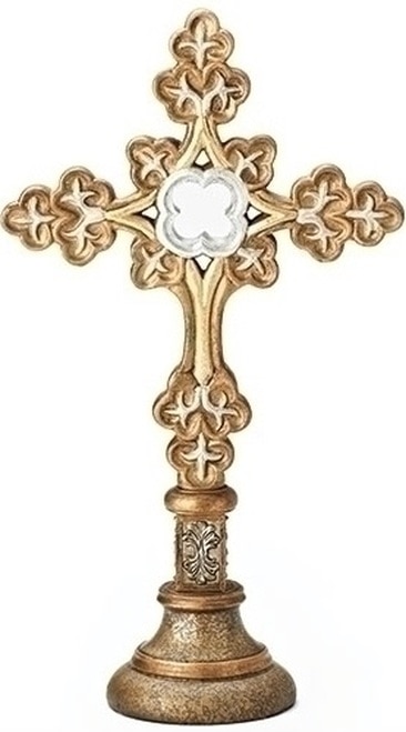 15.5” Decorative Gold and Silver Table Cross Centerpiece - 32619009