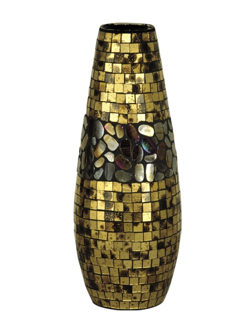 15" Bronze Antique Gold Grande Decorative Hand Set Mosaic Glass Vase - 31555598