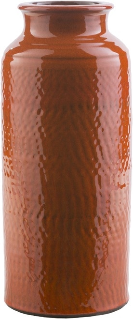 13.98" Orange Glossy Finish Decorative Cylindrical Ceramic Flower Vase - 31499005