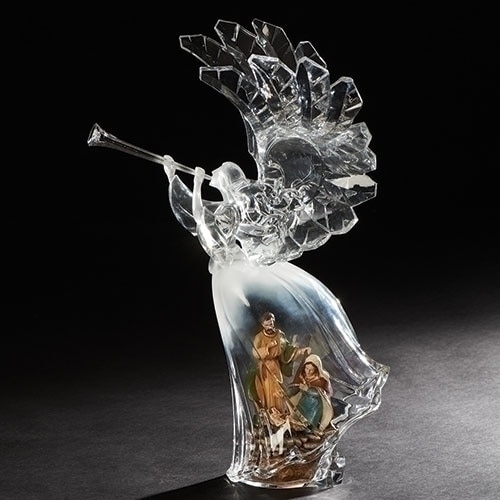 14.75" Trumpet Angel Inlaid Holy Family Christmas Decoration Table Top Figure - 32797843