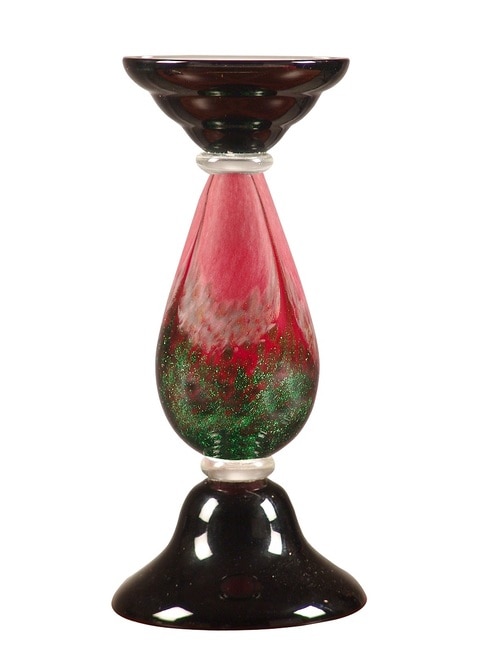 12.5" Green Brown and Rose Pink Flamingo Hand Blown Glass Pillar Candle Holder - 31375841