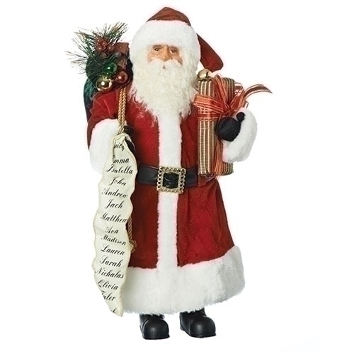16" Red and White Christmas Santa Claus with List Decorative Tabletop Figure - 32797634