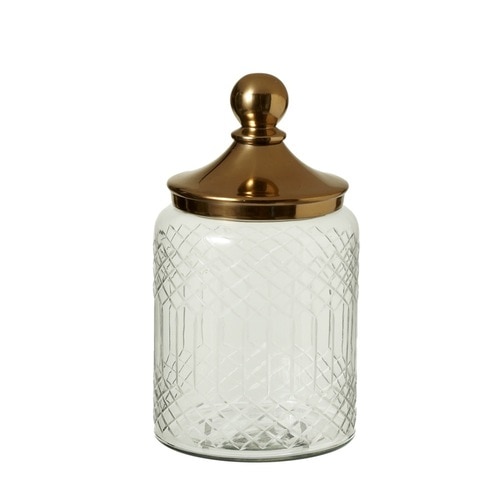 10.5” Etched Lattice Decorative Glass Canister with Gold Aluminum Lid-Small - 32766759