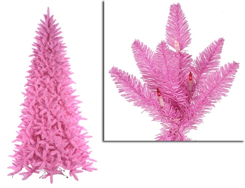 10 Pre-Lit Slim Pink Ashley Spruce Christmas Tree - Clear & Pink Lights - 11273611