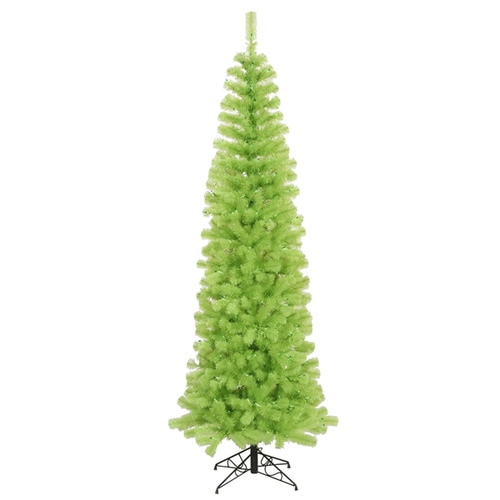12 Pre-Lit Chartreuse Green Artificial Pencil Christmas Tree - Green Lights - 11229726