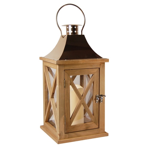 15” Brown Wooden Battery-Operated LED Candle Lantern - 32745993