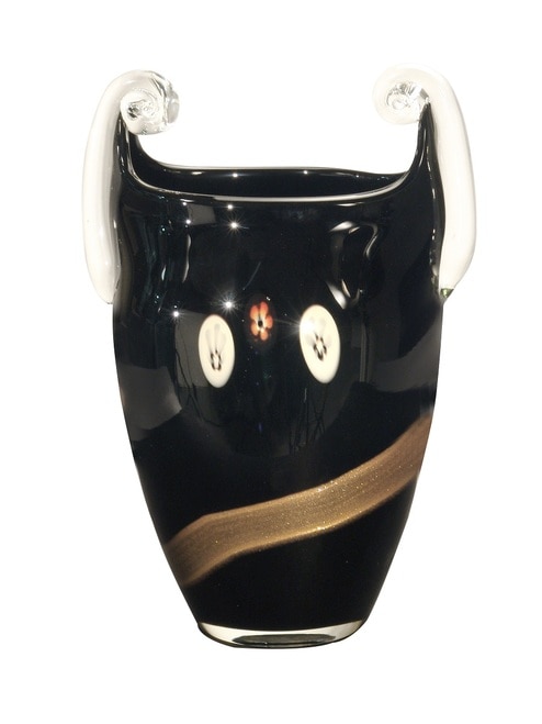 14" Rich Shimmery Black with Slick Gold Band Santiago Decorative Hand Blown Glass Vase - 31376221