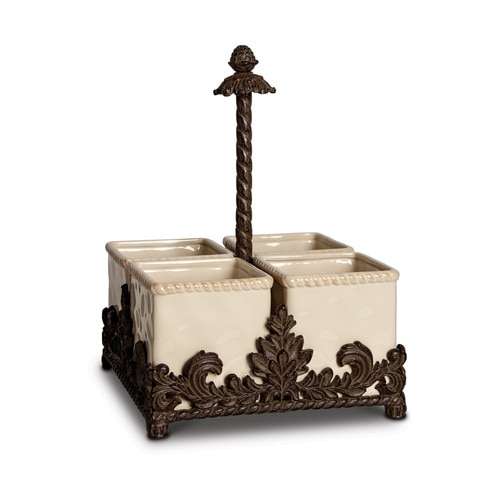 12.5" Ivory and Brown Rustic Finish Four Removable Container Flatware Caddy - 32812856