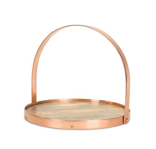 12.5" Rose Gold and Brown Round Serving Tray with Handle - 32788856