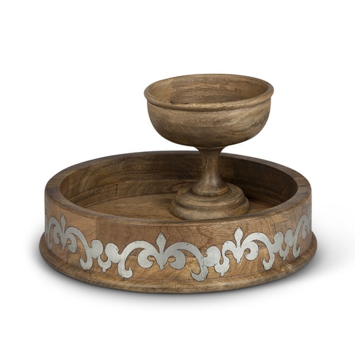14.75" Brown and Metallic Gray Colored Chip and Dip Serving Bowl Set - 32812292