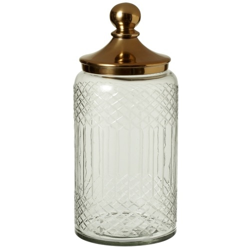13.5” Etched Lattice Decorative Glass Canister with Gold Aluminum Lid-Large - 32766760