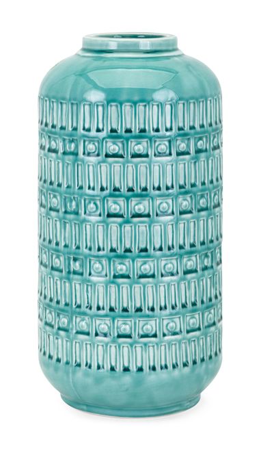 16" Vibrant Teal Blue Embossed Pattern Ceramic Vase - 32819643