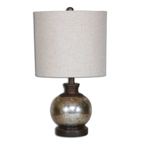 15" Heavily Antiqued Mercury Glass Table Lamp with Mango Wood Details - 30931169