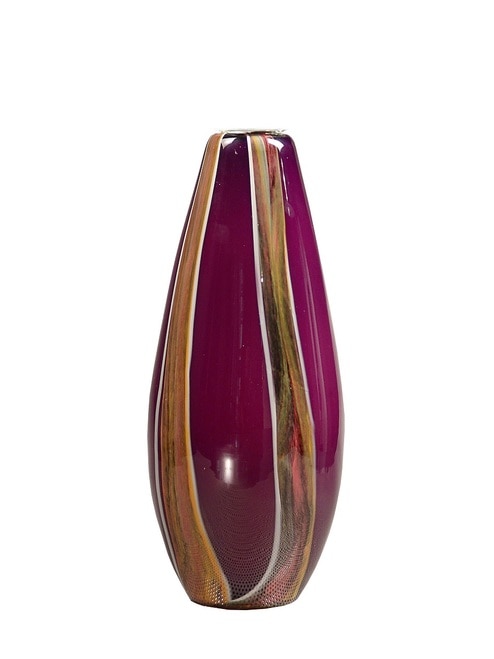 14.25" Mauve Pink, Swirled Amber and Gold Melrose Decorative Hand Blown Glass Urn Vase - 31375829