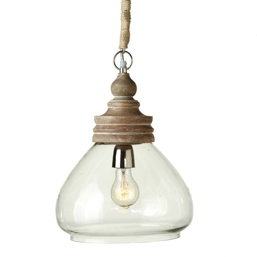 13" Brown Curved Glass and Wood Pendant with Jute Cord Plug-in Hard Wire Kit - 32776440